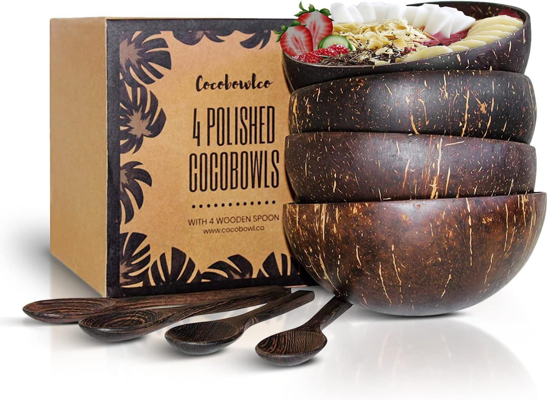 &quot;Polished Coconut Bowl &amp; Wooden Spoons Set - Eco-Friendly Kitchen Decor &amp; Gifts for Women&quot;