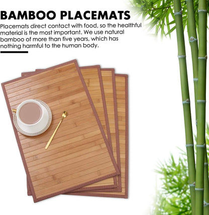 Elegant Bamboo Placemats Set of 4 - Stain &amp; Heat Resistant, Durable Table Mats for Dining Room &amp; Kitchen