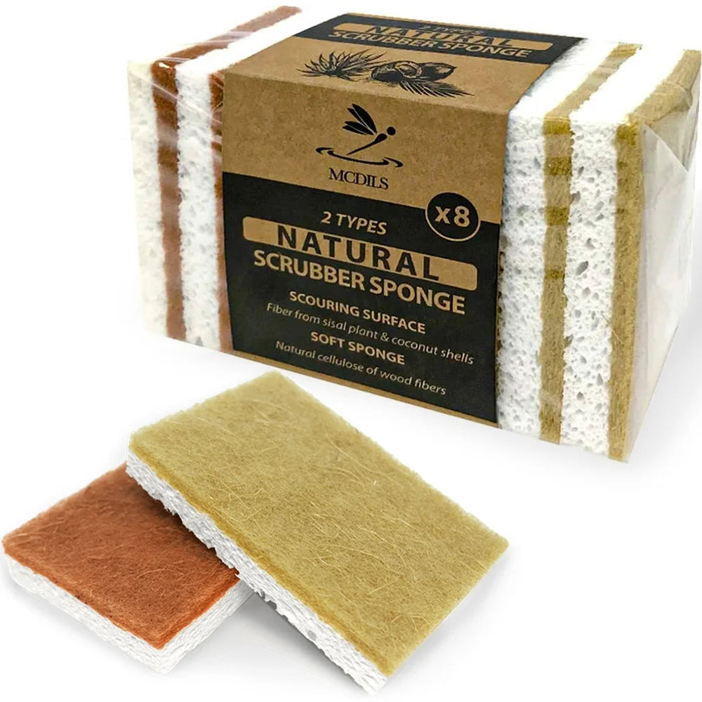 Eco-Friendly 8 Pack Natural Plant-Based Scrub Sponges