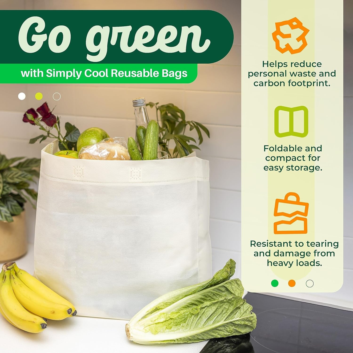 &quot;50 Pack of Large Heavy Duty Reusable Grocery Bags - Eco-Friendly Tote Bags, Foldable and Bulk (Cream)&quot;