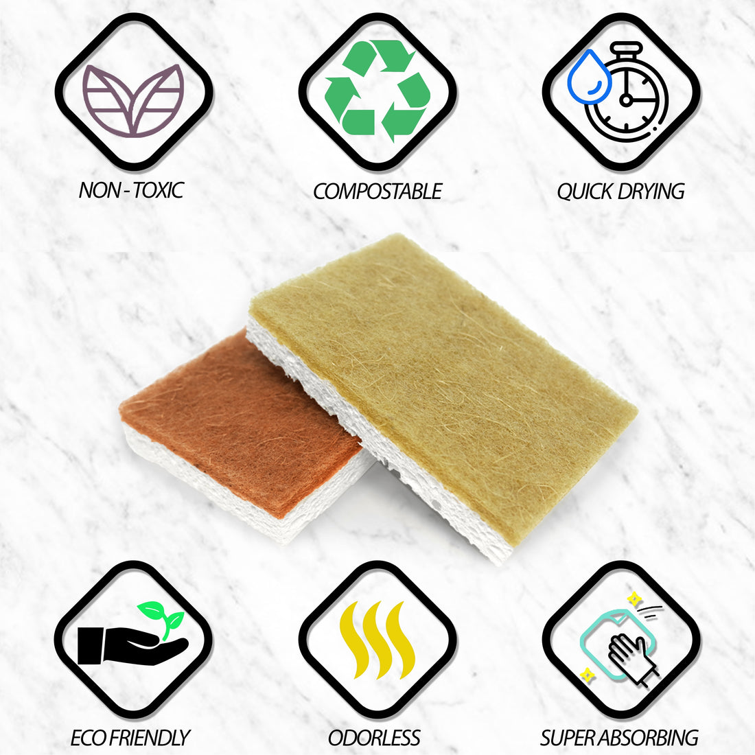 Eco-Friendly 8 Pack Natural Plant-Based Scrub Sponges