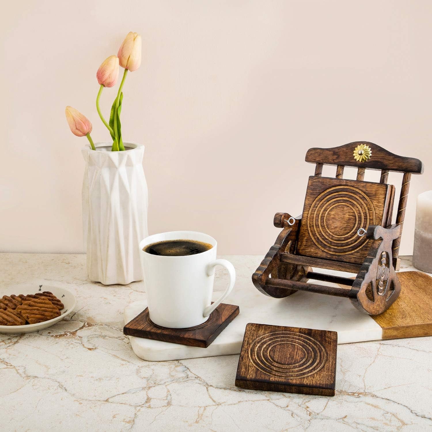 Antique Inspired Handcrafted Wooden Coasters - Eco-Friendly and Absorbent