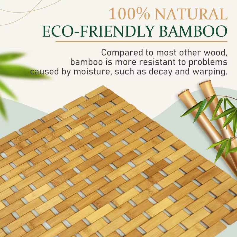 Luxurious Bamboo Bath Mat - Non-Slip Spa Kitchen Rug for Ultimate Comfort and Style