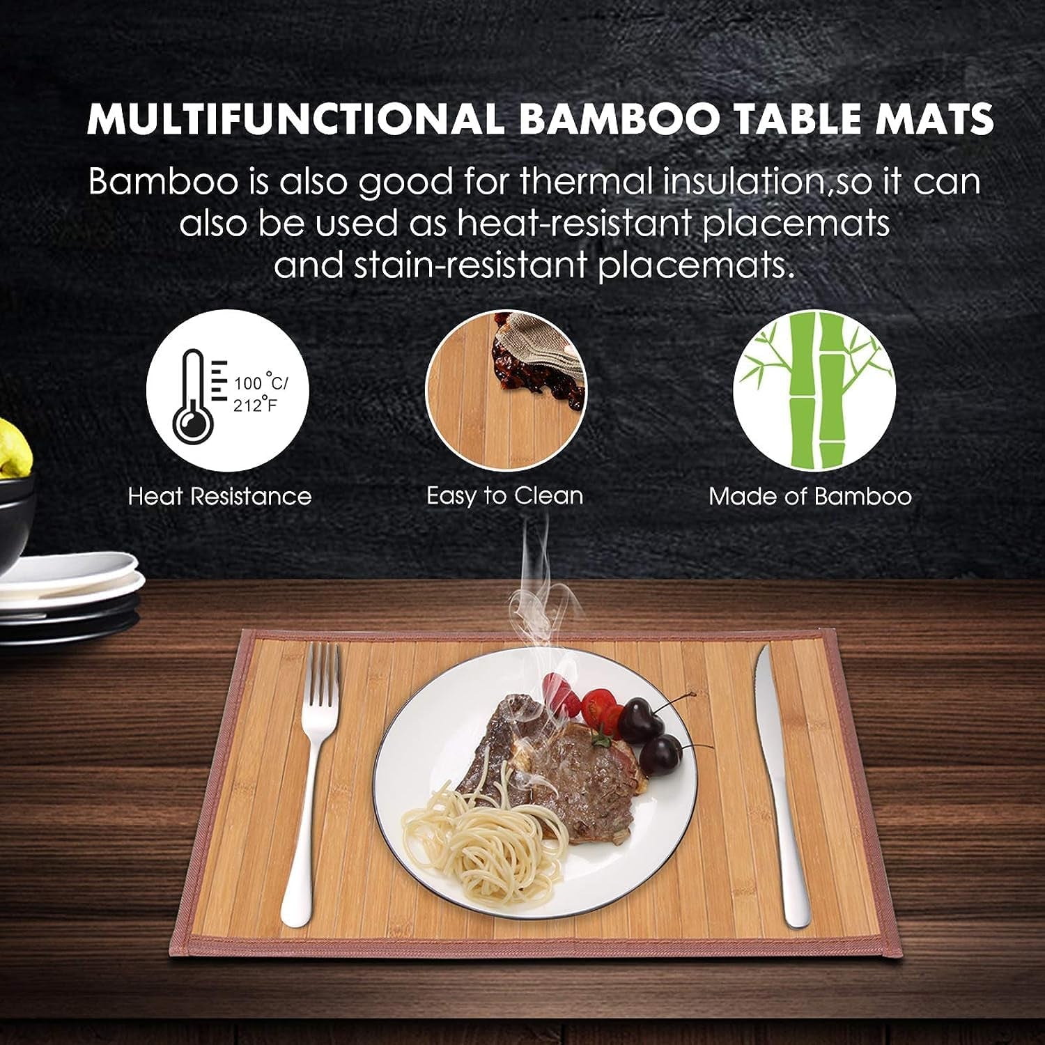 Elegant Bamboo Placemats Set of 4 - Stain &amp; Heat Resistant, Durable Table Mats for Dining Room &amp; Kitchen