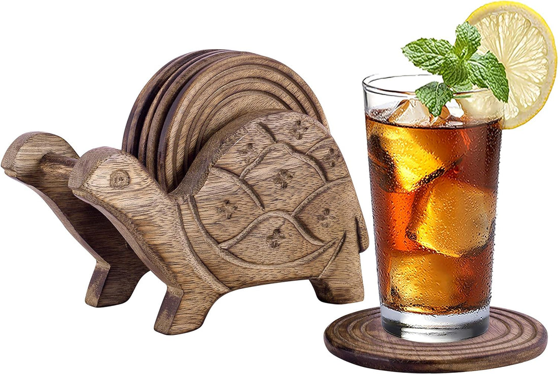 Antique Tortoise Wooden Coasters: Eco-Friendly &amp; Absorbent