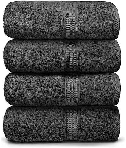 Luxurious 4-Piece Large Bath Towels Set - Gentle on Skin, Quick Drying &amp; Absorbent - Ideal for Bathroom, Gym, Hotel &amp; Spa - Grey, 30&quot; X 52&quot;