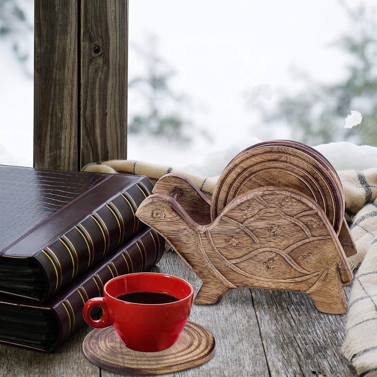 Antique Tortoise Wooden Coasters: Eco-Friendly &amp; Absorbent