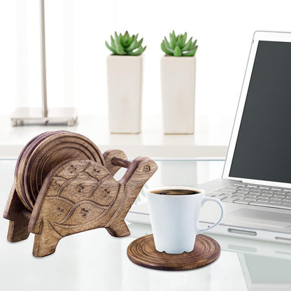 Antique Tortoise Wooden Coasters: Eco-Friendly &amp; Absorbent