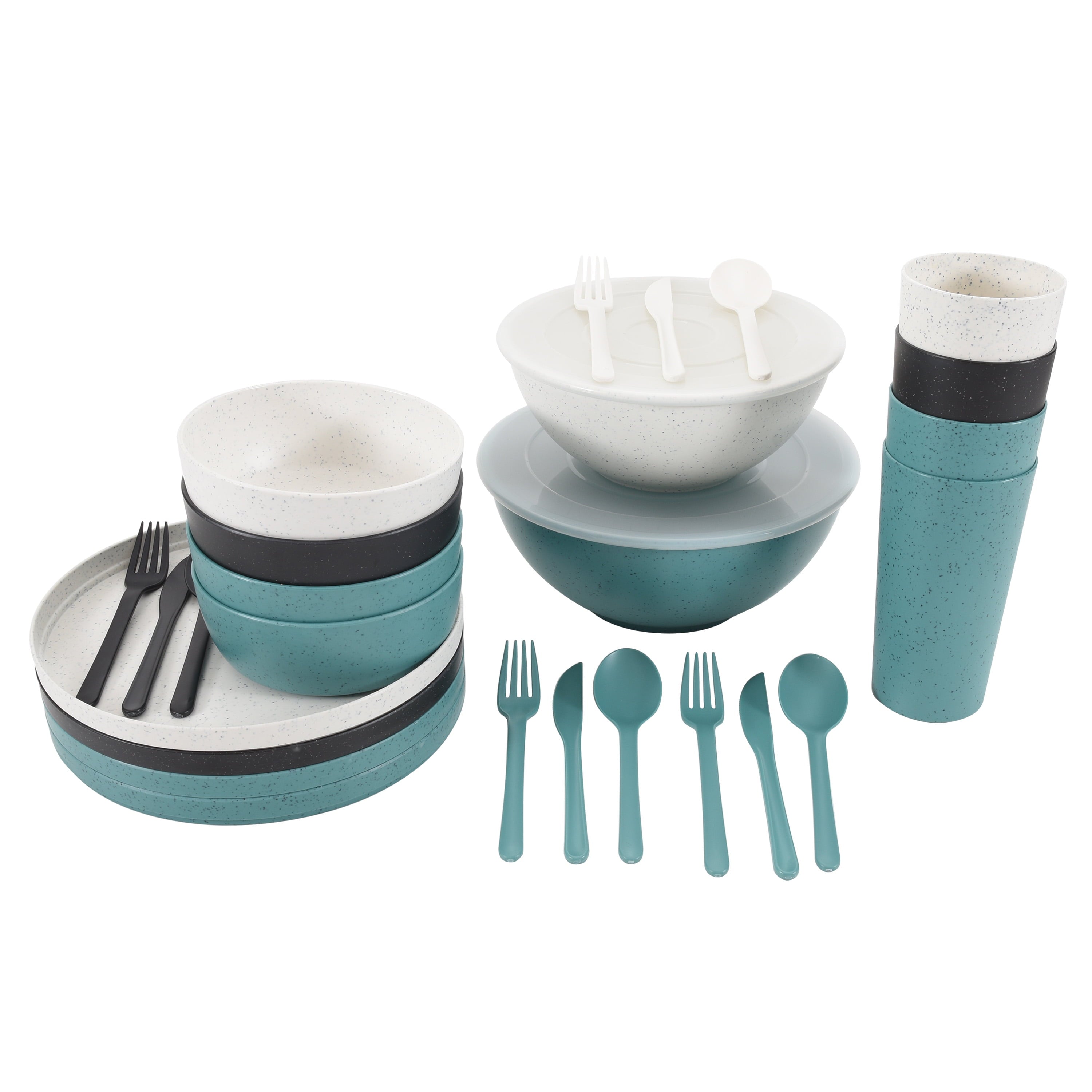 &quot;Stylish and Sustainable 28-Piece Recycled Plastic Dinnerware Set&quot;