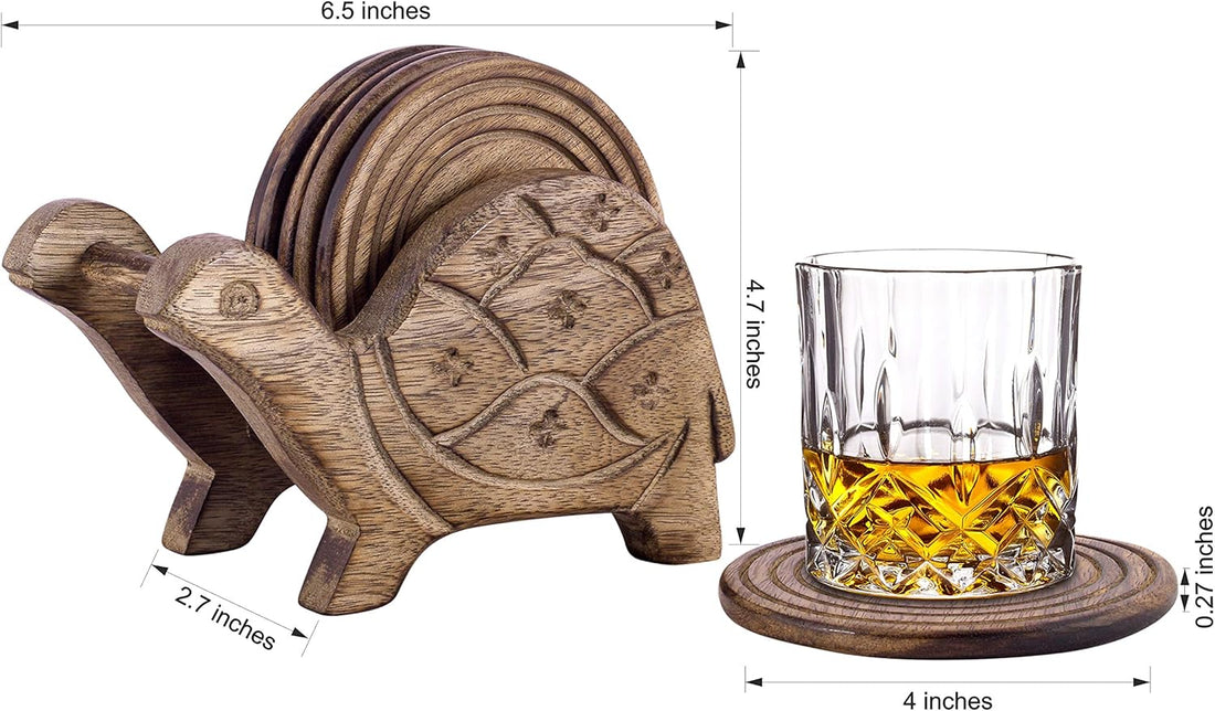 Antique Tortoise Wooden Coasters: Eco-Friendly &amp; Absorbent