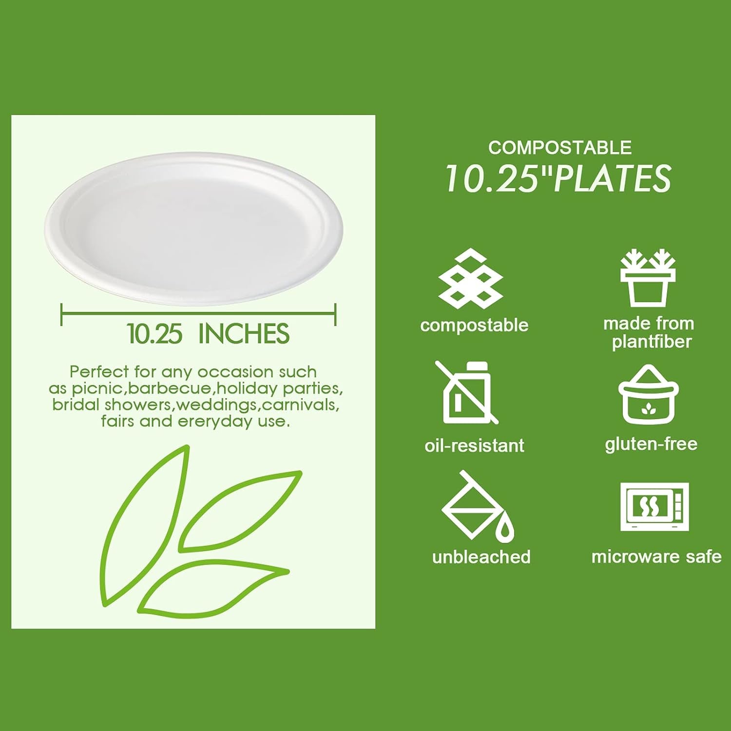 &quot;150-Pack Super Strong 10.25 Inch Compostable Paper Plates - Eco-Friendly Biodegradable Sugarcane Plates&quot;