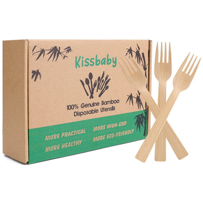 Eco-Friendly Bamboo Utensils - 300 Pack of 6.7&quot; Compostable Disposable Forks and Cutlery