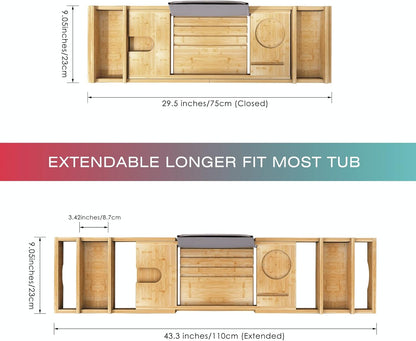 Luxury Bamboo Bathtub Caddy Tray with Wineglass Holder and Free Soap Holder