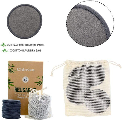 &quot;Reusable Bamboo Makeup Remover Pads - Set of 25 with Laundry Bag&quot;