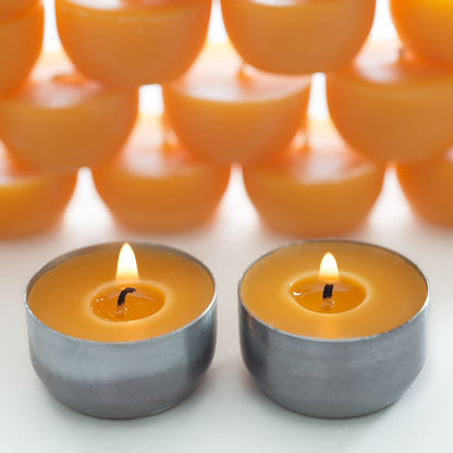 Beeswax Tea Lights Candles with One Reusable Steel Candle Holder and Reusable Cotton Bag Eco Friendly Gift Set (12)