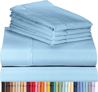 4 PC Sheet Set Sheets Deep Pockets 18&quot; Eco Friendly Wrinkle Free Sheets Machine Washable Hotel Bedding Silky Soft - Sky Twin