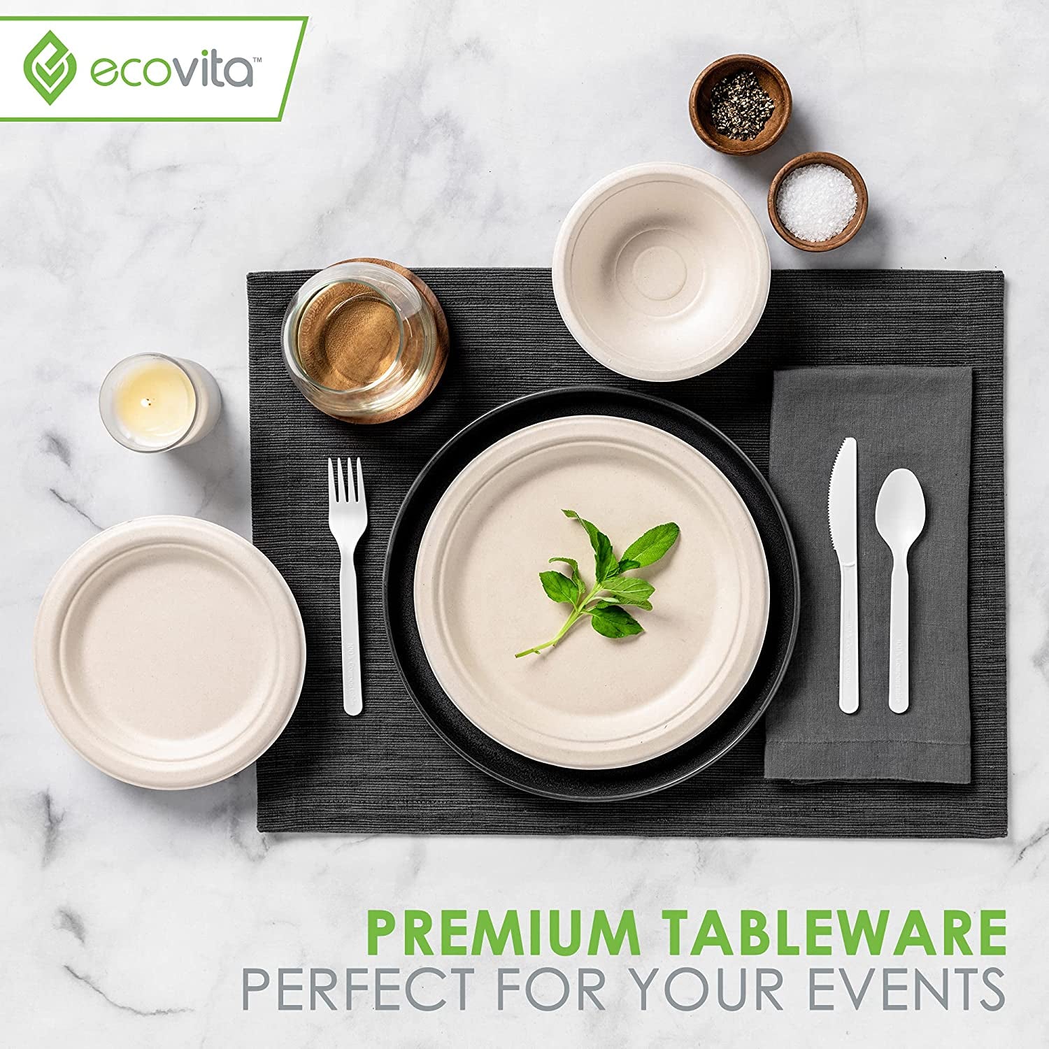 100% Compostable Spoons - 140 Large Disposable Utensils (6.3 In.) Eco Friendly Durable and Heat Resistant Alternative to Plastic Spoons with Convenient Tray by Ecovita