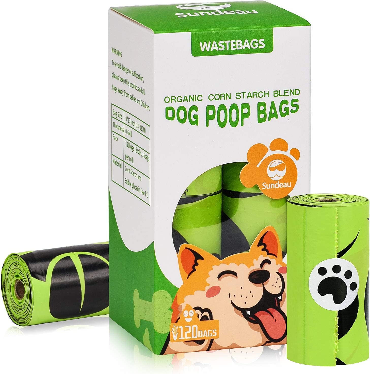 Biodegradable Poop Bag for Dog, Eco Friendly Poop Bags ,Leak Proof Dog Waste Bags, Unscented Compostable Poop Bags (120Bags,8Rolls)