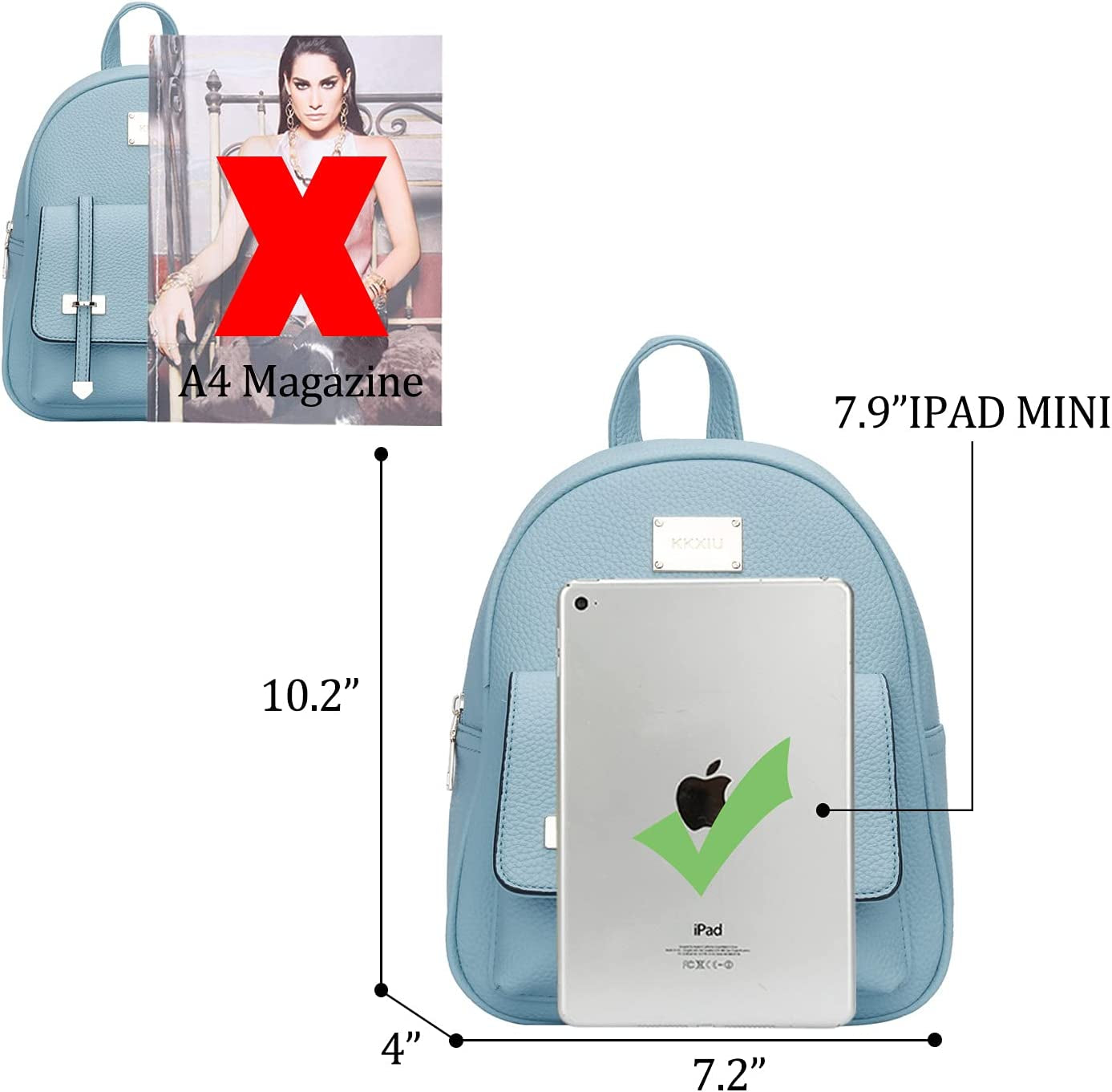 Fashion Mini Backpack for Teen Girls Eco Friendly Synthetic Leather Bookbag for Women (Mini Size, Blue)