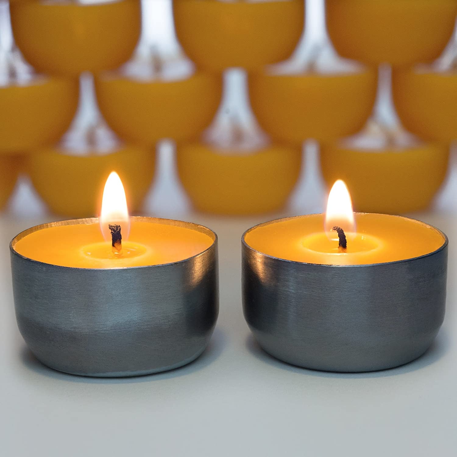 Beeswax Tea Lights Candles with One Reusable Steel Candle Holder and Reusable Cotton Bag Eco Friendly Gift Set (12)