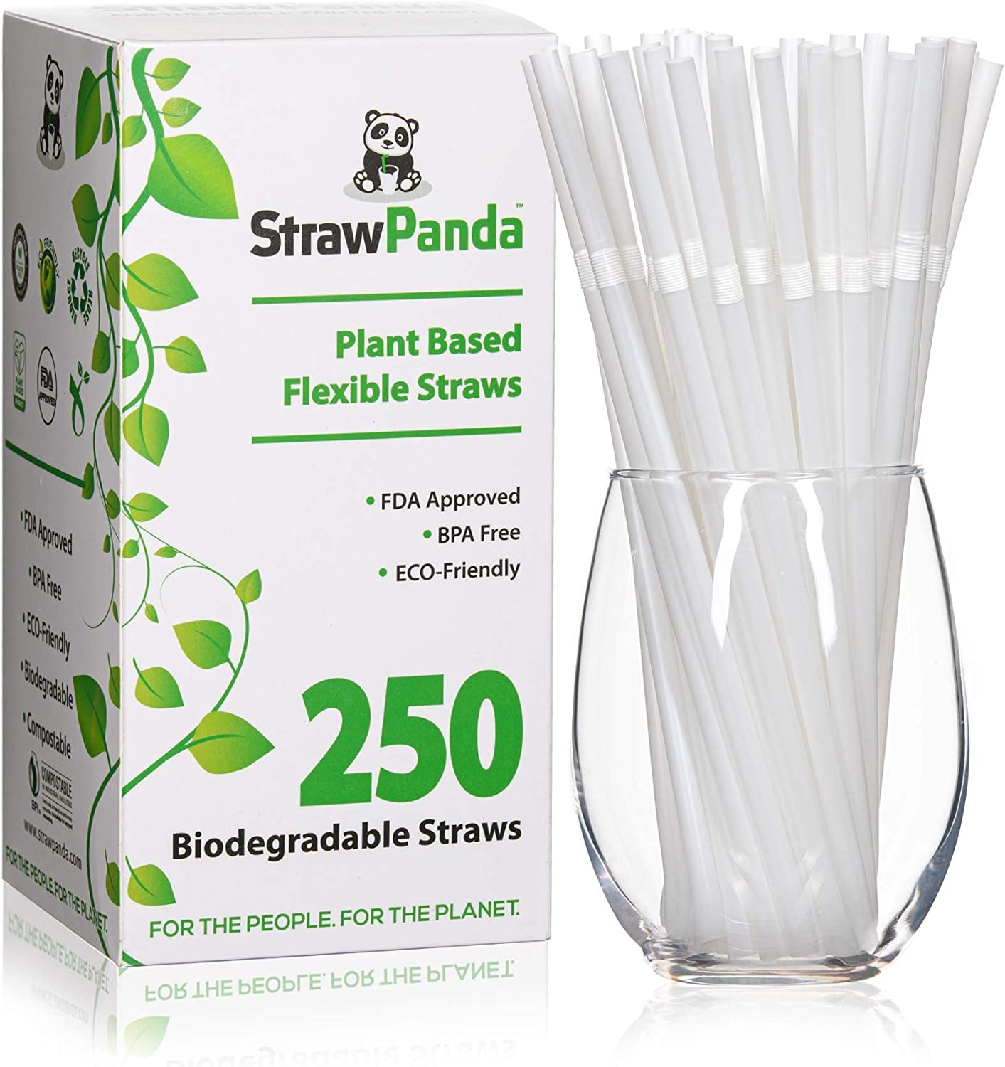 Plant Based Drinking Straws by - (250 Pack) an Eco Friendly Alternative to Plastic Straws, BPA Free