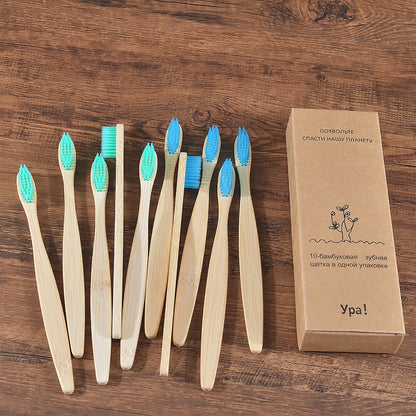 10PCS Colorful Natural Bamboo Tooth Brush Set