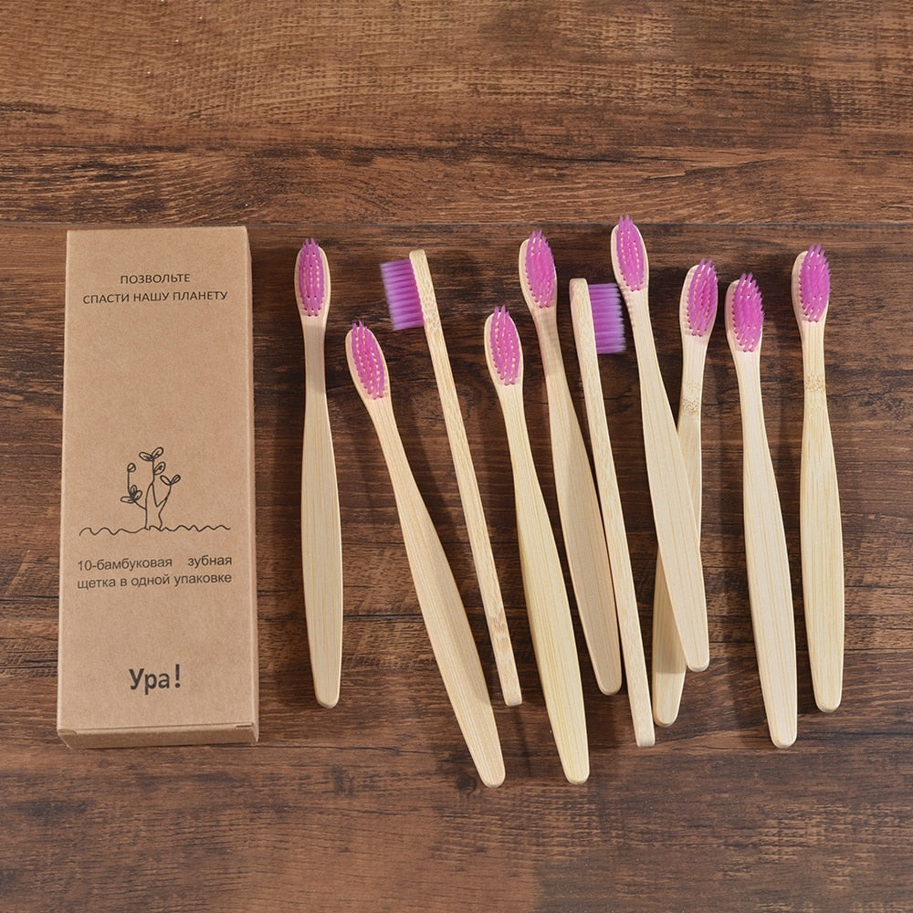 10PCS Colorful Natural Bamboo Tooth Brush Set