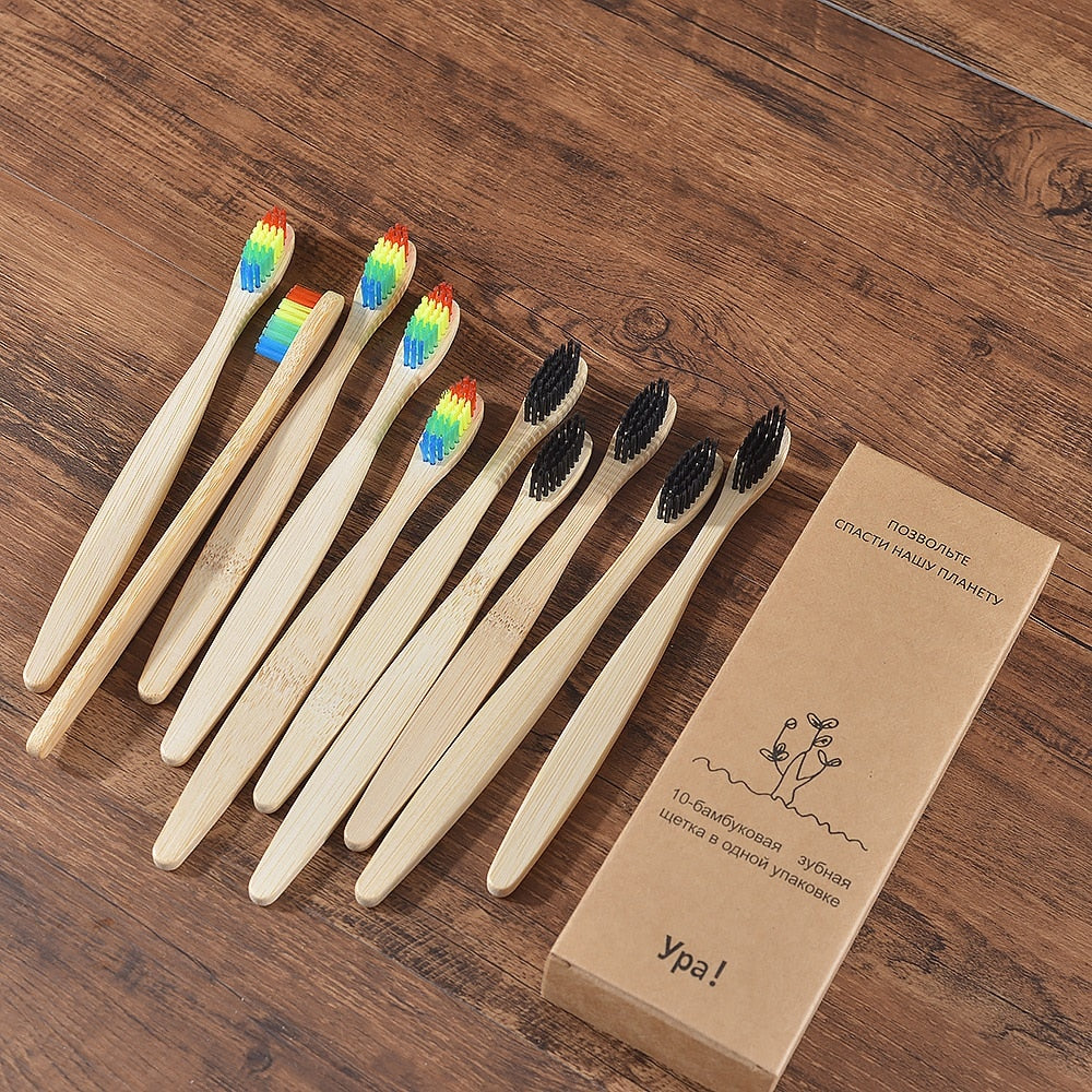 10PCS Colorful Natural Bamboo Tooth Brush Set