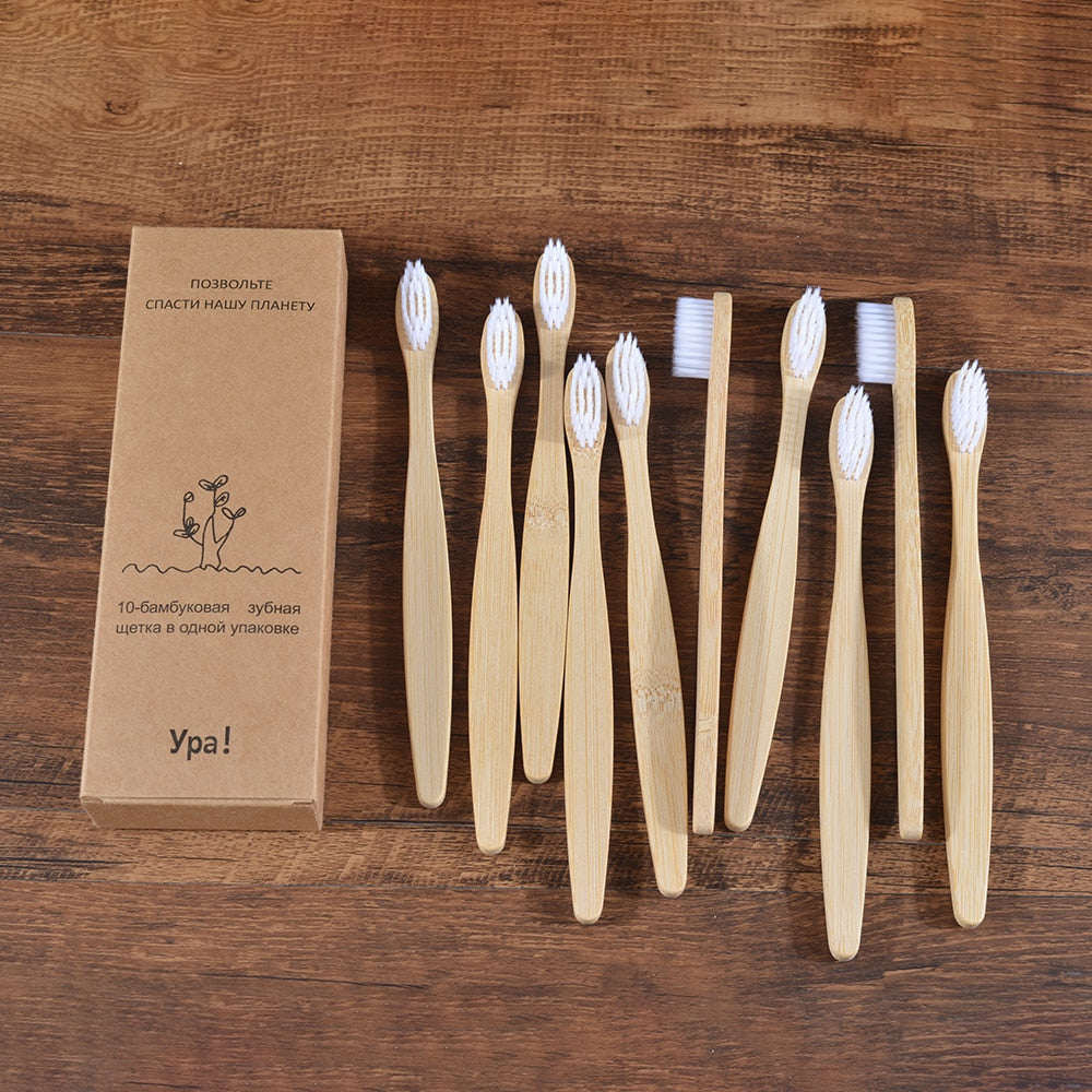 10PCS Colorful Natural Bamboo Tooth Brush Set