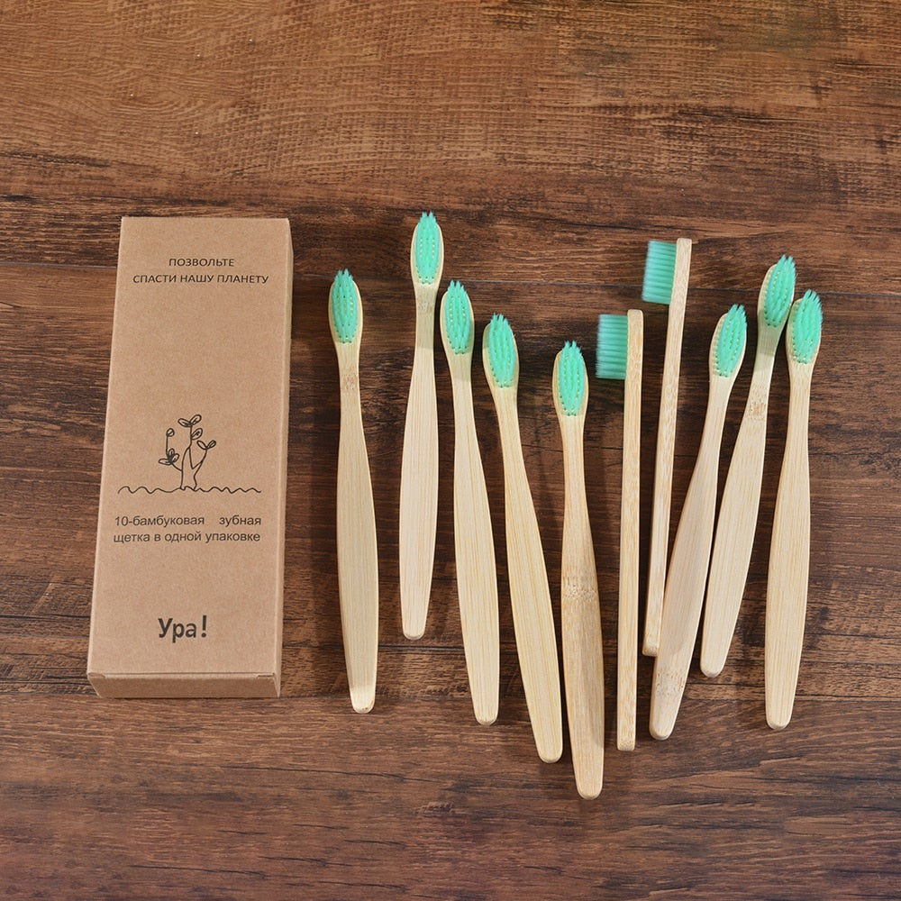 10PCS Colorful Natural Bamboo Tooth Brush Set