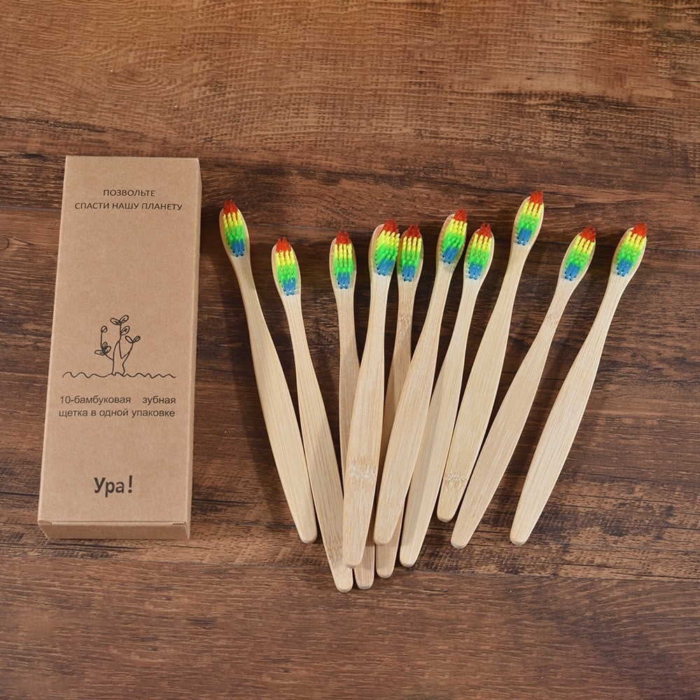 10PCS Colorful Natural Bamboo Tooth Brush Set