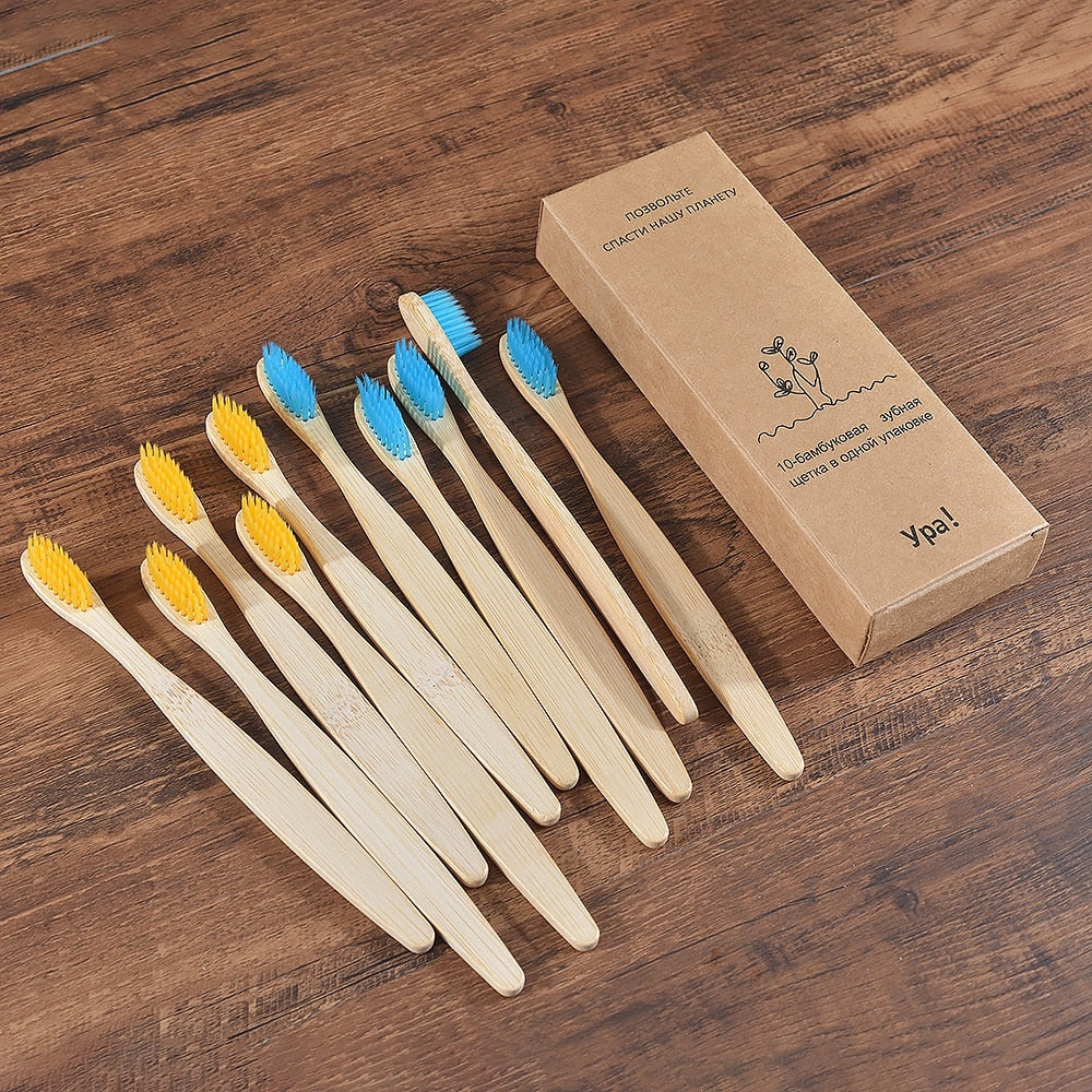 10PCS Colorful Natural Bamboo Tooth Brush Set