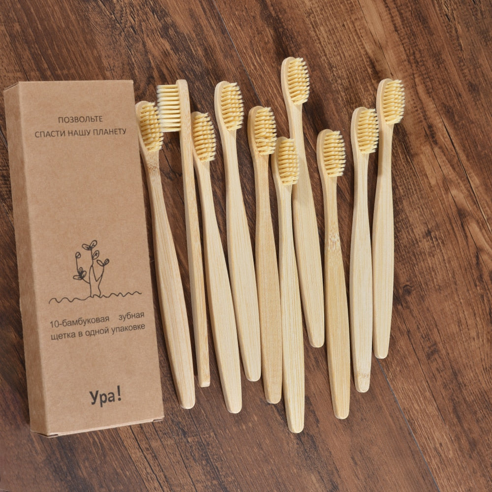 10PCS Colorful Natural Bamboo Tooth Brush Set