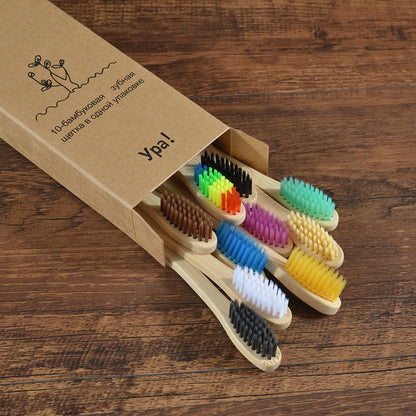 10PCS Colorful Natural Bamboo Tooth Brush Set