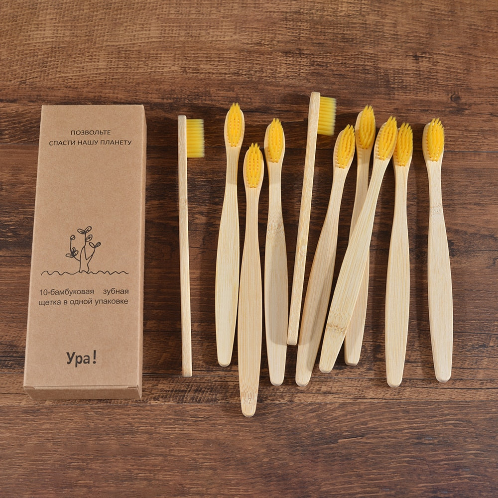 10PCS Colorful Natural Bamboo Tooth Brush Set