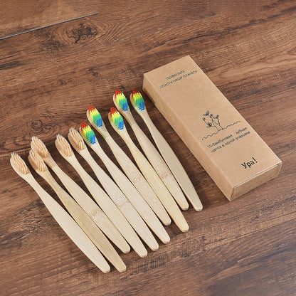 10PCS Colorful Natural Bamboo Tooth Brush Set