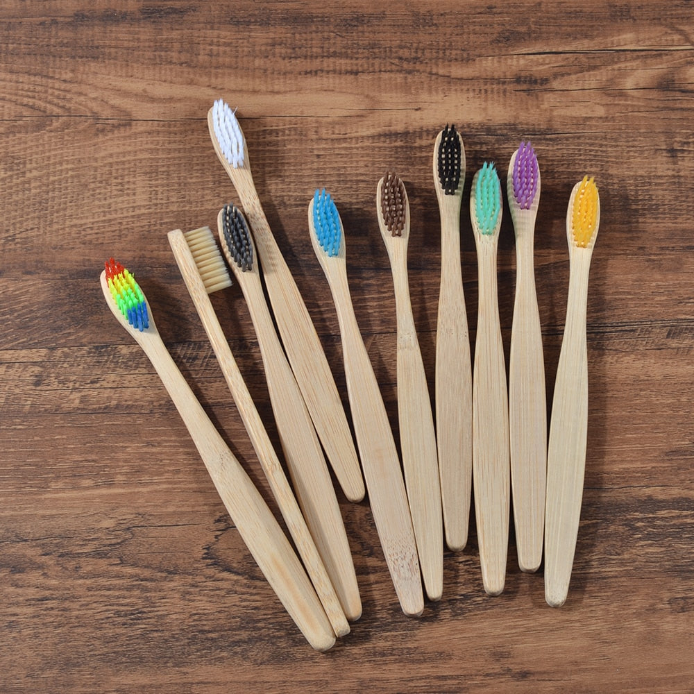 10PCS Colorful Natural Bamboo Tooth Brush Set