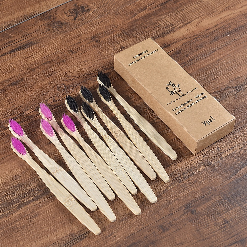 10PCS Colorful Natural Bamboo Tooth Brush Set