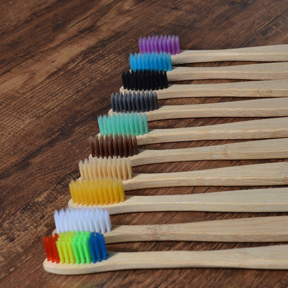 10PCS Colorful Natural Bamboo Tooth Brush Set