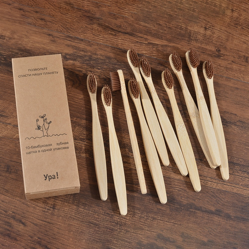 10PCS Colorful Natural Bamboo Tooth Brush Set