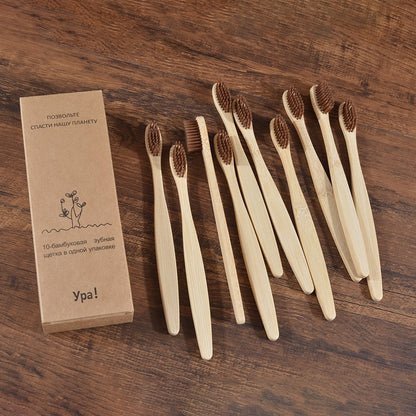 10PCS Colorful Natural Bamboo Tooth Brush Set