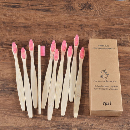 10PCS Colorful Natural Bamboo Tooth Brush Set