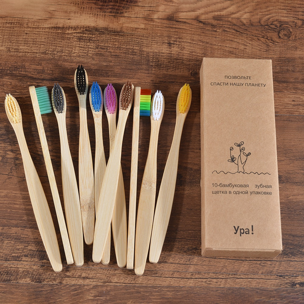 10PCS Colorful Natural Bamboo Tooth Brush Set