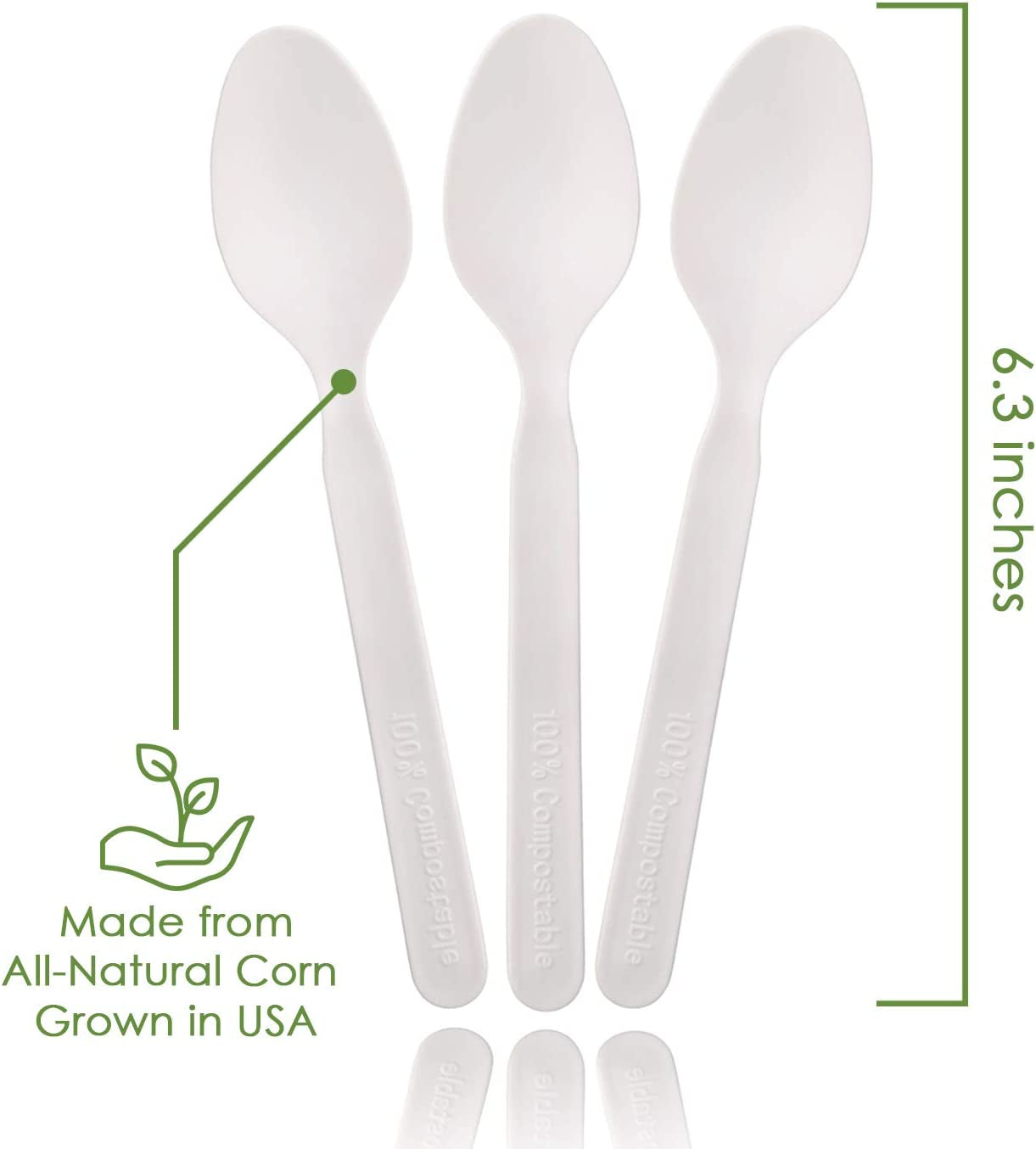 100% Compostable Spoons - 140 Large Disposable Utensils (6.3 In.) Eco Friendly Durable and Heat Resistant Alternative to Plastic Spoons with Convenient Tray by Ecovita