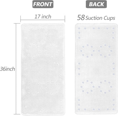 Shower and Bath Mat,Non-Slip Machine Washable and Extra Large Bathtub Mats with Drain Holes and Suction Cups Soft Foam Tub Mats-36” X 17”,White