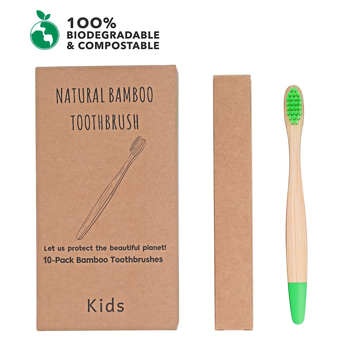 Kids Bamboo Toothbrushes 10 Pack Soft Bristles, Children&