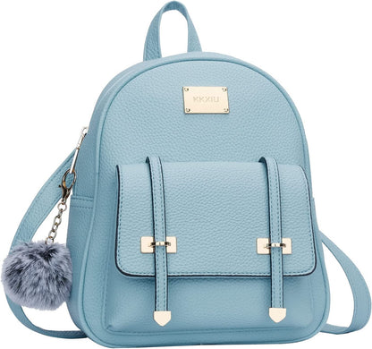 Fashion Mini Backpack for Teen Girls Eco Friendly Synthetic Leather Bookbag for Women (Mini Size, Blue)