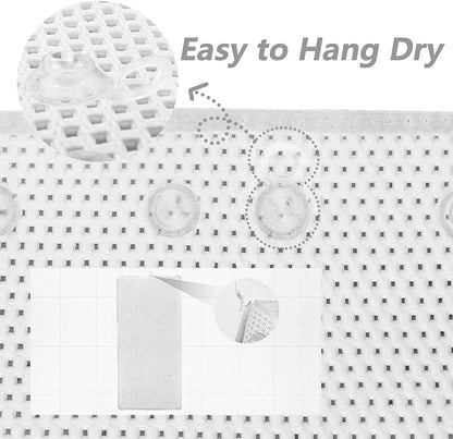 Shower and Bath Mat,Non-Slip Machine Washable and Extra Large Bathtub Mats with Drain Holes and Suction Cups Soft Foam Tub Mats-36” X 17”,White